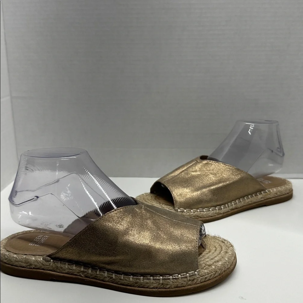 Eileen Fisher Milly Sandal Slip On Flats Shoe Metallic Suede Espadrille Size 8.5